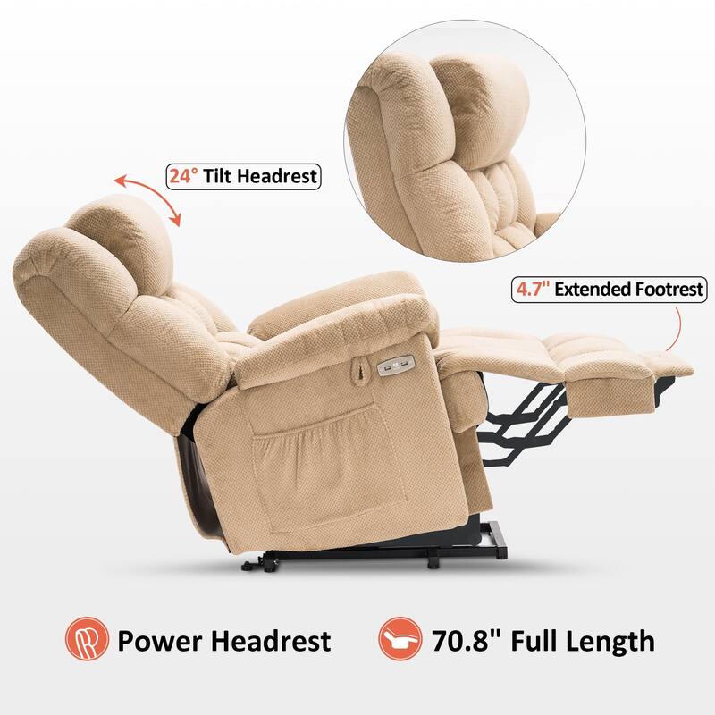 MCombo Power Lift Recliner Chair with Massage, Heat, Adjustable Headrest, Extended Footrest-(PU/Fabric)