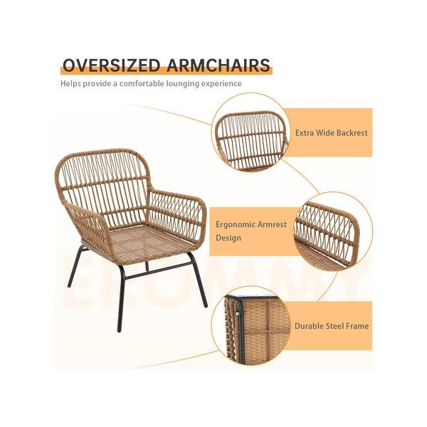 EROMMY 3-Piece Patio Conversation Set with Glass Table & 2 Armchairs, Seat Cushions
