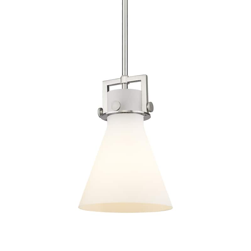 Innovations Lighting 411-1SS-11-8 Newton Cone Pendant Newton Cone 8" - Satin Nickel / Matte White