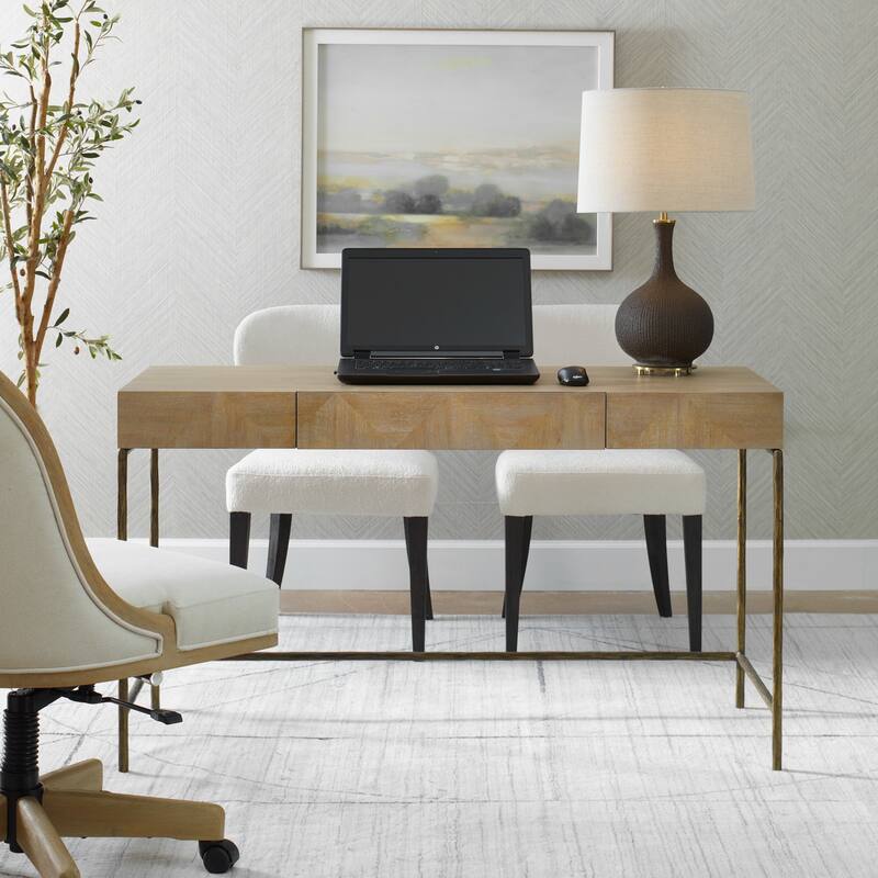 Rectangular Desk with Center Drawer- 52" - Antique Gold and Brown