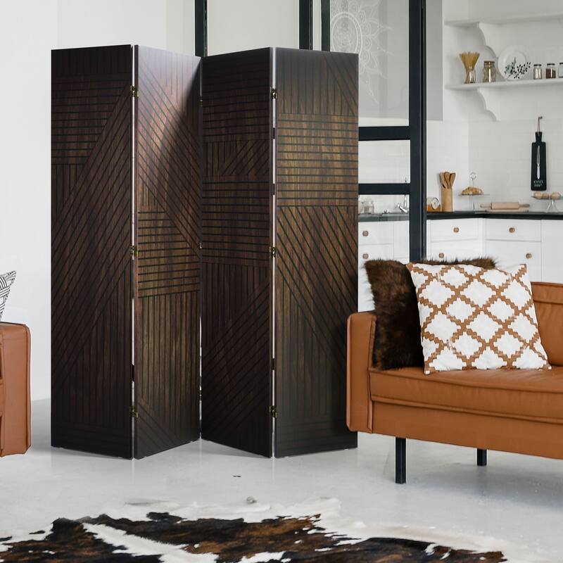 American Art Decor Double-Sided Canvas Room Divider, 4 Panels, 70" H x 63" L