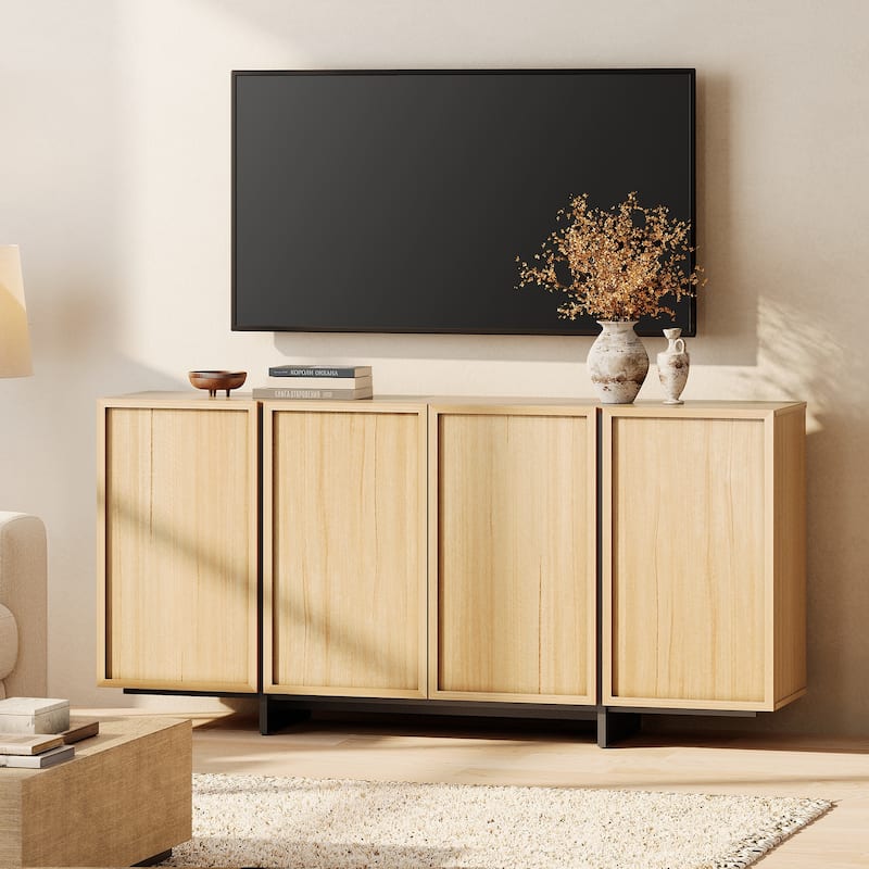 WAMPAT TV Stand With 4 Storage Doors & T-Shaped Legs, Entertainment Center For Living Room, Bedroom
