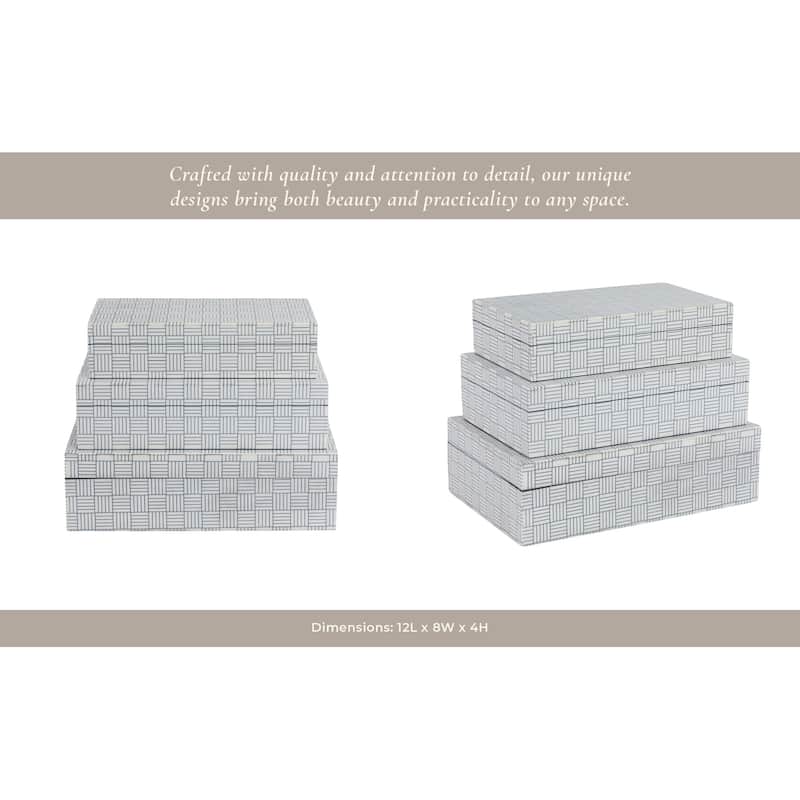 Resin Wood Storage Box Geometric Pattern (Set of 3) - 10/11/12" Black - 12" x 8" x 4"