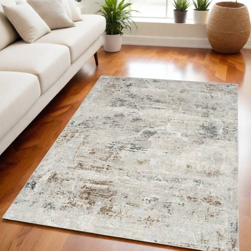 Power Loomed Abstract Modern Non Skid Stain Resistant Area Rug - 87' X '63' X '0.39 - 87' X '63' X '0.39 - Gray - Rectangle
