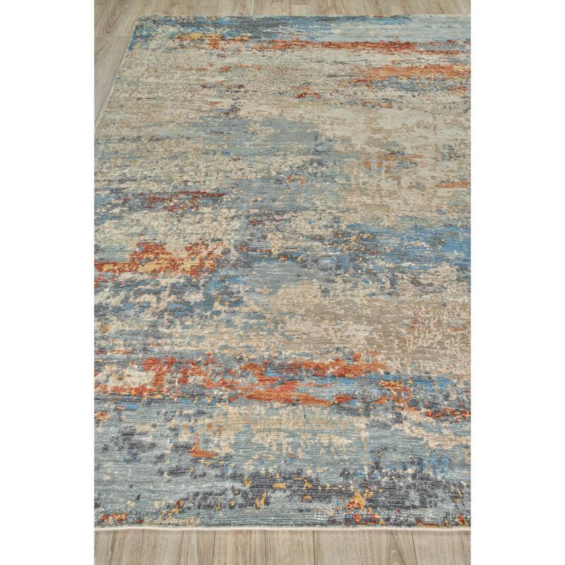 EXQUISITE RUGS Laureno Hand-knotted Bamboo Silk Blue Multi Area Rug.