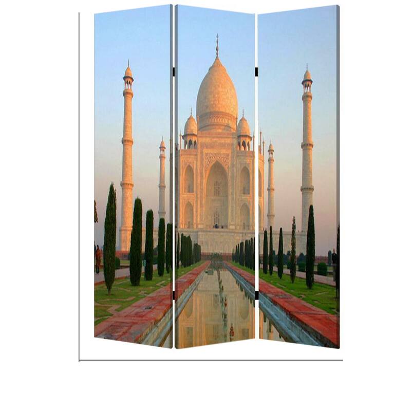 Brar 71 Inch 3 Panel Screen, Taj Mahal Reflecting Pool Print, Multicolor - Multi