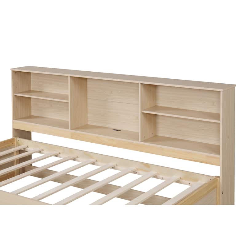 Bed Frame With Side Bookshelves,Two Drawers And Built-in USB Port