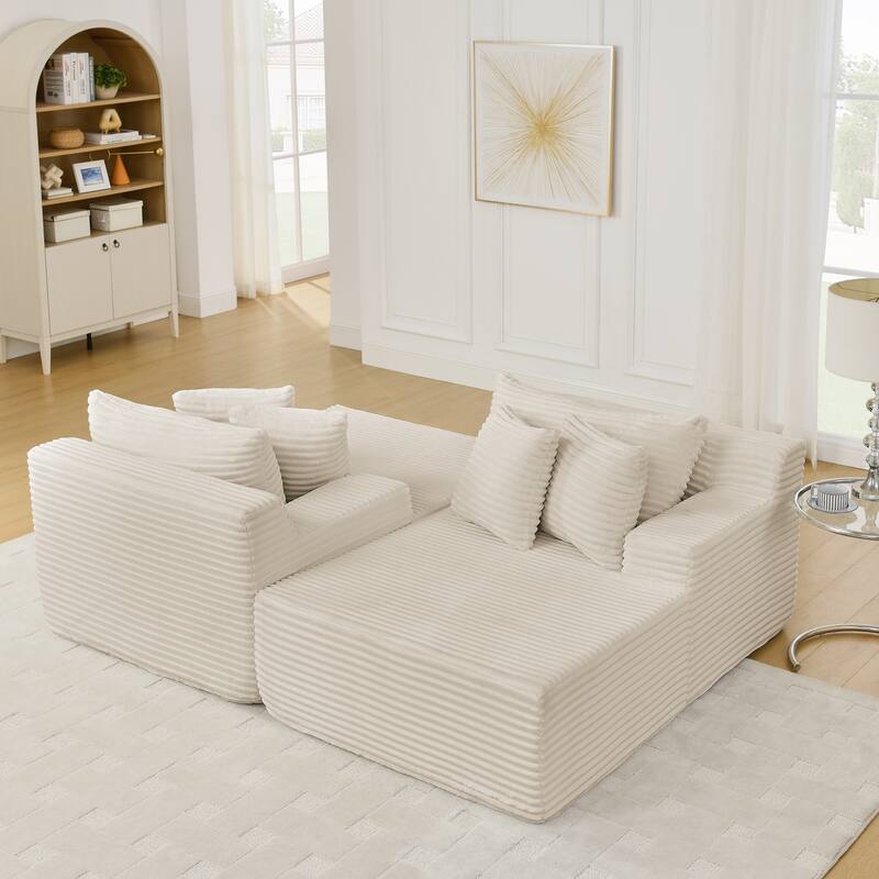 Two-seater lazy sofa lounge chair,Compressed sofa no assembly required, made of velvet fabric, fluffy modern lounge chair