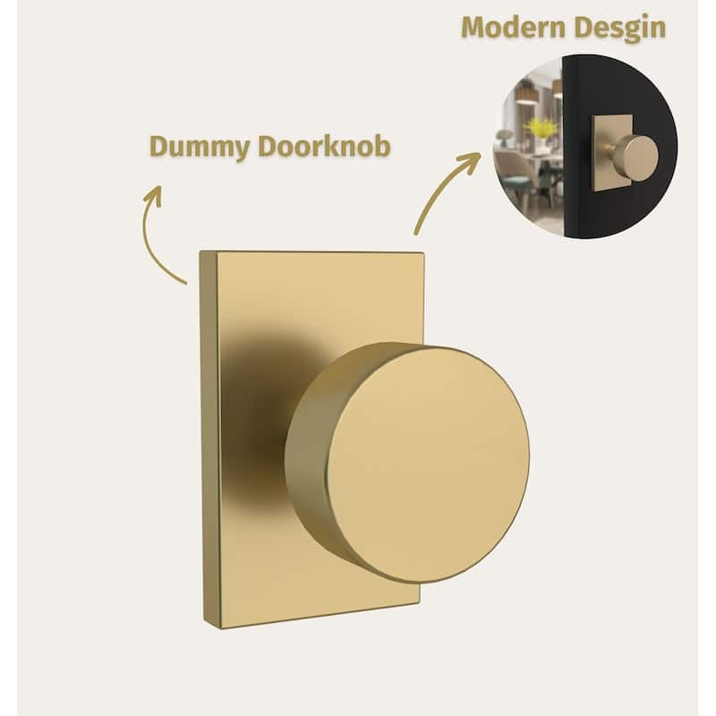 Mega Handles LAURA Dummy Round Door Knob with Slim Square Plate | Non-Turning, Reversible Handing | Easy to Install