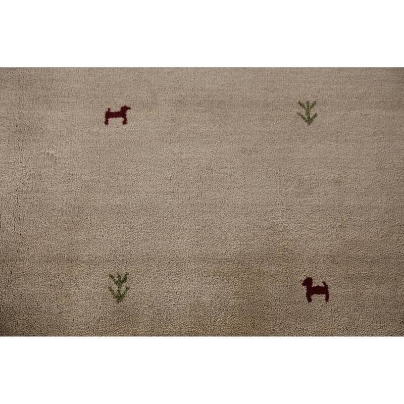 Hand Knotted Oriental 100% Wool Carpet Tribal Animal Pictorial Beige & Ivories Gabbeh Area Rug - 6' 4'' X 4' 7''