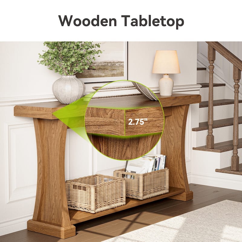 2 Tier Narrow Console Table, 63'' Long Entryway Table with Storage Shelf