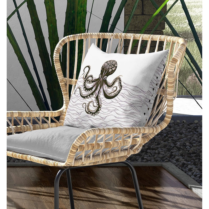 Oceanic Octo Art Indoor/Outdoor Reversible Throw Pillow Green and Lavender
