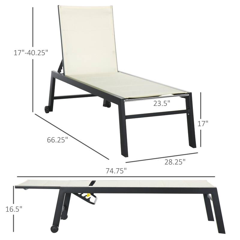 Outdoor steel frame mesh chaise lounge with rollers