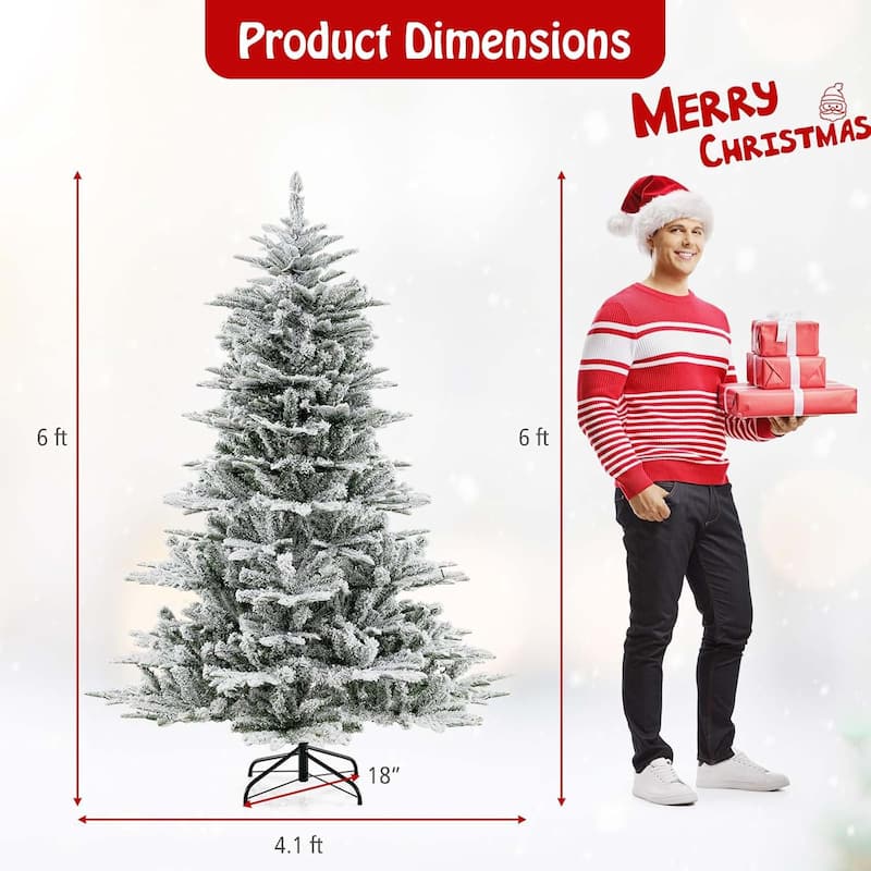 Christmas Tree Snow Flocked Hinged Cold Holiday Decoration Tree - Green, White - 6 Foot