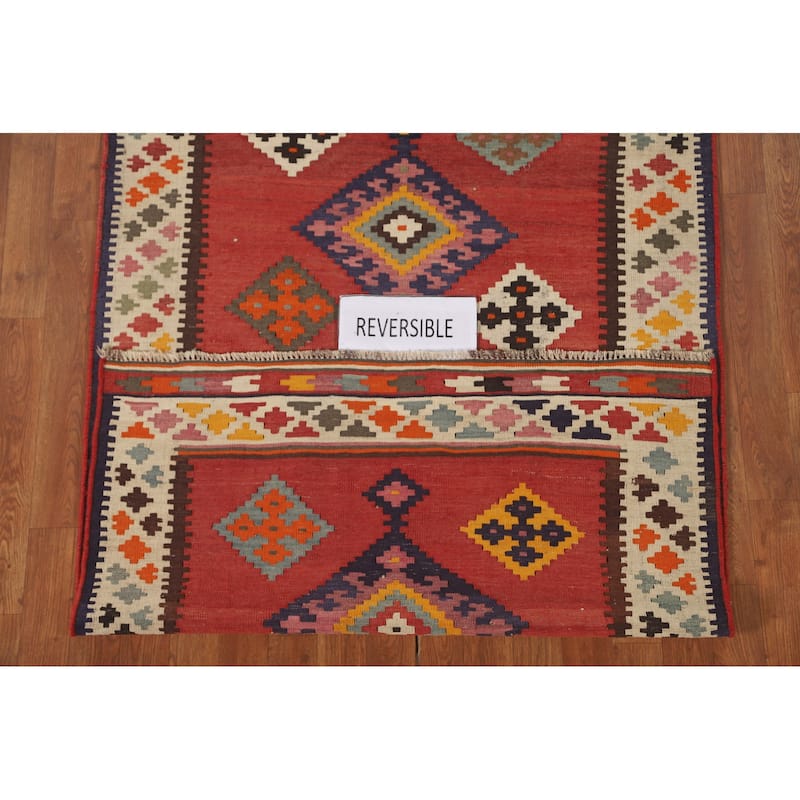 Orange Kilim Qashqai Persian Area Rug Flatweave Wool Carpet - 3'8" x 6'11"