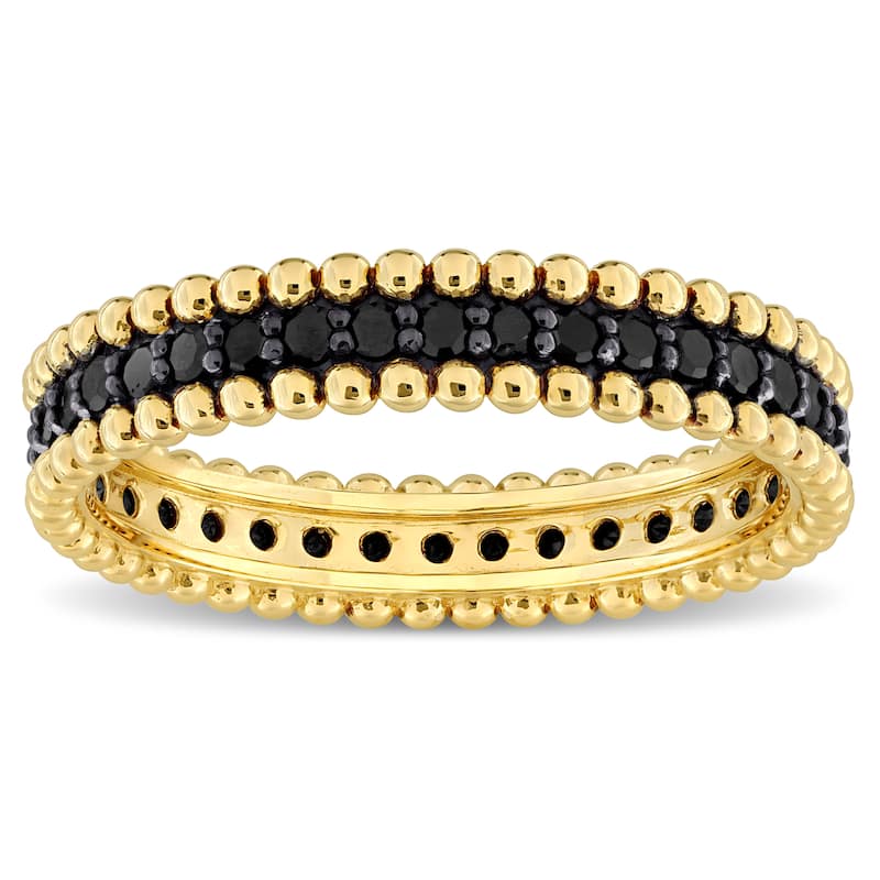 Miadora 3/5ct TDW Black Diamond Beaded Eternity Ring 14k Yellow Gold