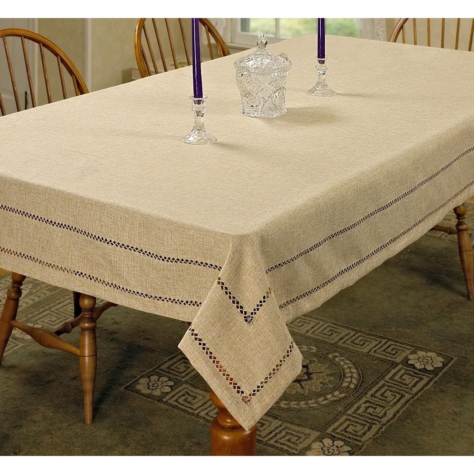 Violet Linen Hem Stitch Border Vintage Pattern Tablecloth