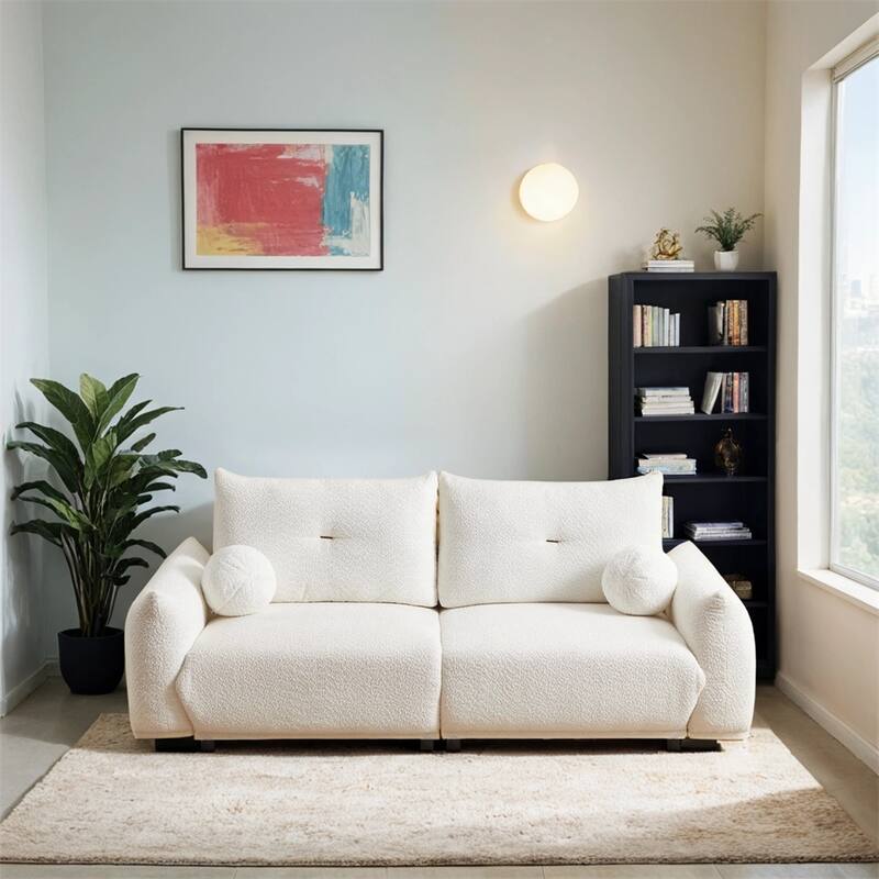 Lamb's Wool 2-Seater Cushion Sofa 90'' Comfortable Sofa,w/2 Cushions