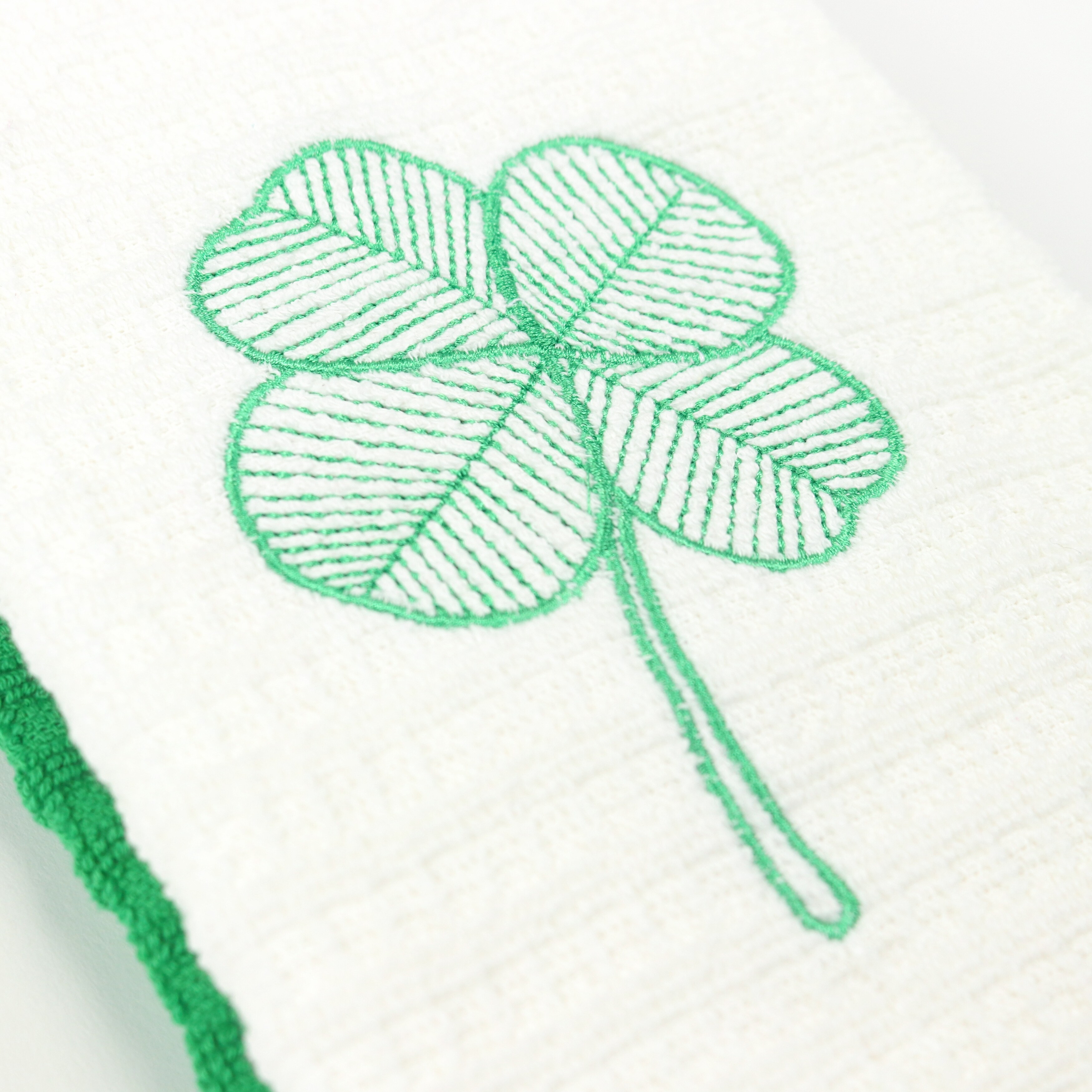 Embroidered Clover Field Kitchen Towel in Shade of Green
