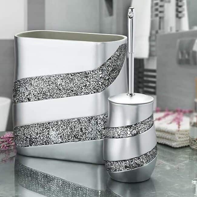 Creative Scents Silver Mosaic Bathroom Trash Can - Gray