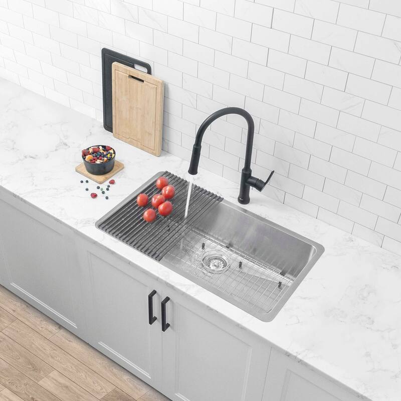 AZUNI Dual Mount 32" Single-Bowl Stainless Steel Kitchen Sink C132 - 32" x 18" x 9" - 32" x 18" x 9"