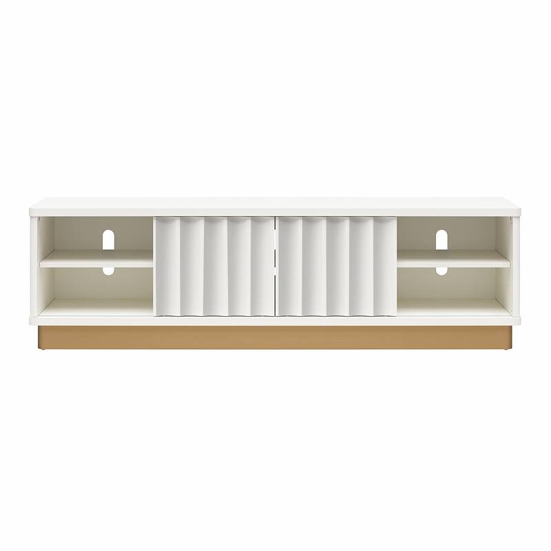 Roomfitters Rene Modern Scalloped TV Stand with Sliding Doors for TVs up to 65 Inches, White