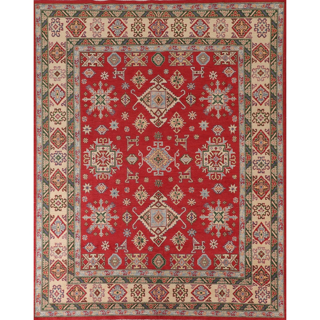 Red Kazak Area Rug Handmade Oriental Wool Carpet - 8'1"x 9'9"