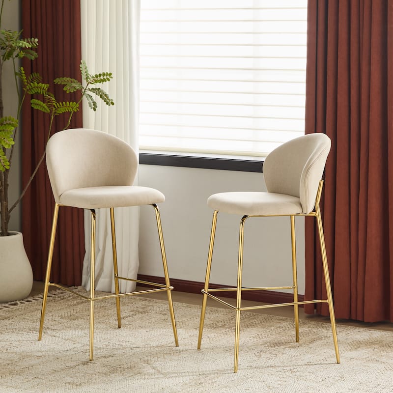 Christopher Knight Home - Kira Modern Upholstered Bar Stools Set of 2 with Gold Metal Frame and Low-Back Design