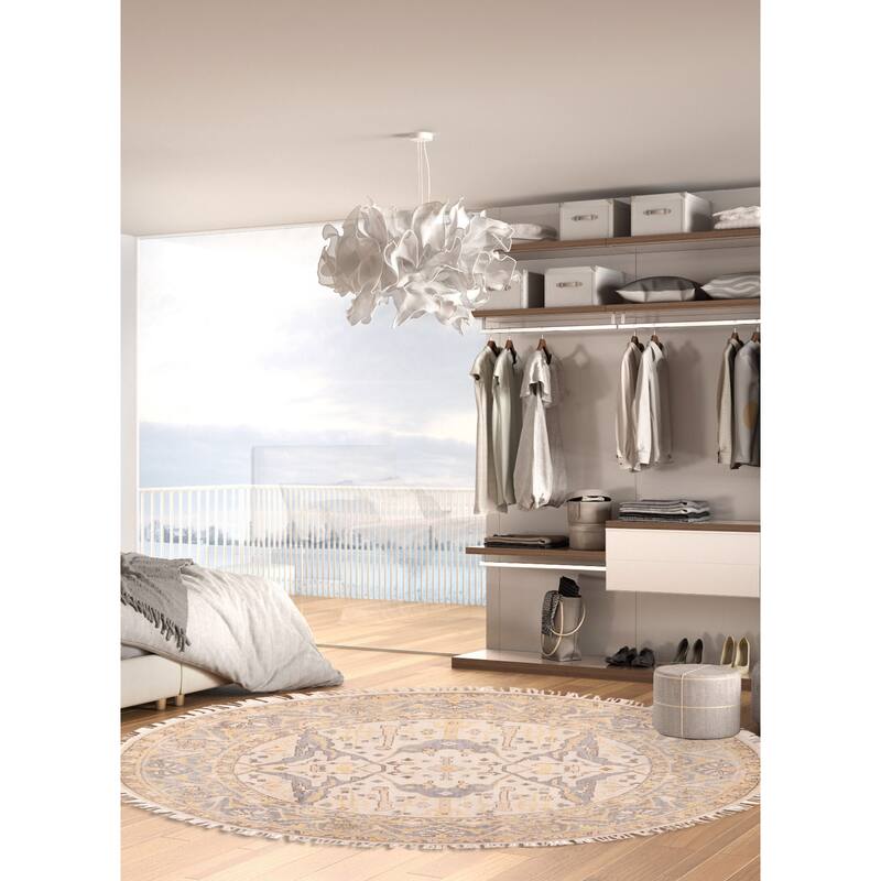 ECARPETGALLERY Hand-knotted Royal Oushak Ivory Wool Rug - 7'10 x 8'0