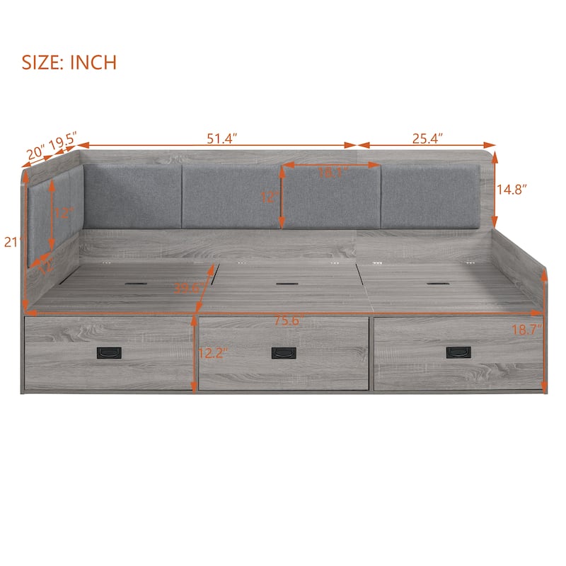 Modern Style Daybed with Three Drawers and Three Storage Compartments for Bedroom