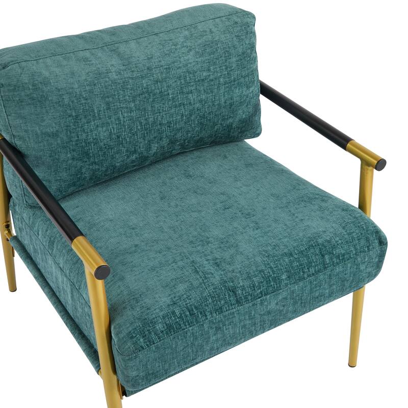 27.56" Modern Accent Chair with Plush Cushions, Minimalist Metal Frame, and Wooden Armrest Design