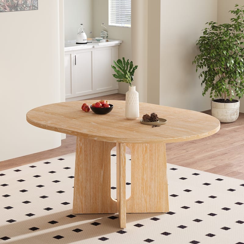 Roomfitters Extendable Oval Dining Table, Modern Wood Kitchen Table with Sculptural Arched Pedestal Base, Seats 4-6 - Natural