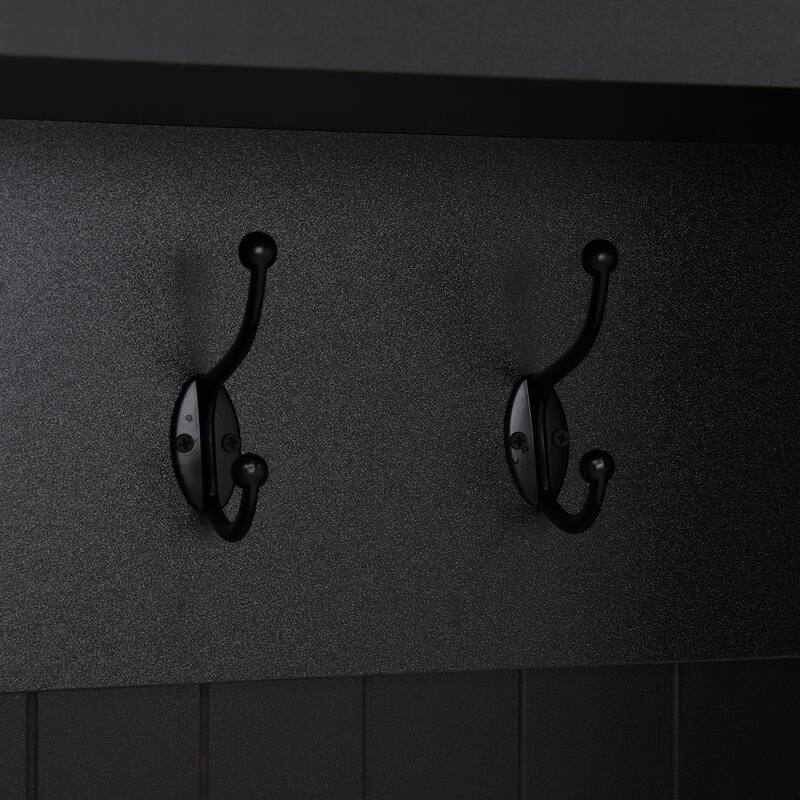 Farmhouse 59"W Wide Hall Tree with 8 Hooks, Practical Entryway Bench with Open Compartments