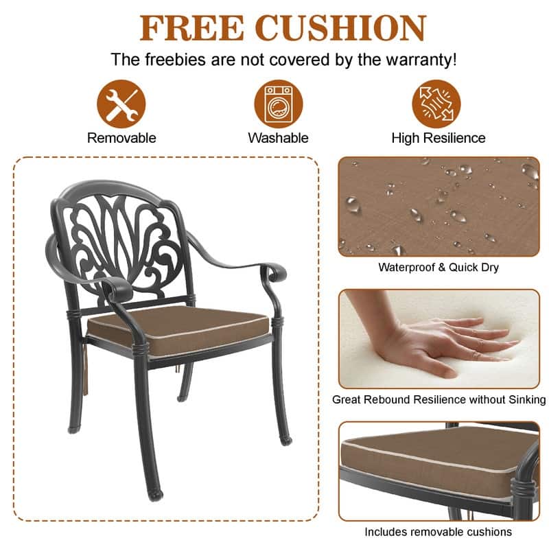 Stacking Patio Dining Armchair with Brown Cushion (Set of 4)
