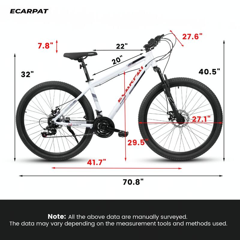 27 Inch Mountain Bike 21 Speed, Suspension Fork,White