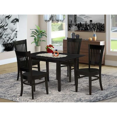 5-Piece Black Finish Solid Wood Top - Rectangular Dining Room Set Seats-4