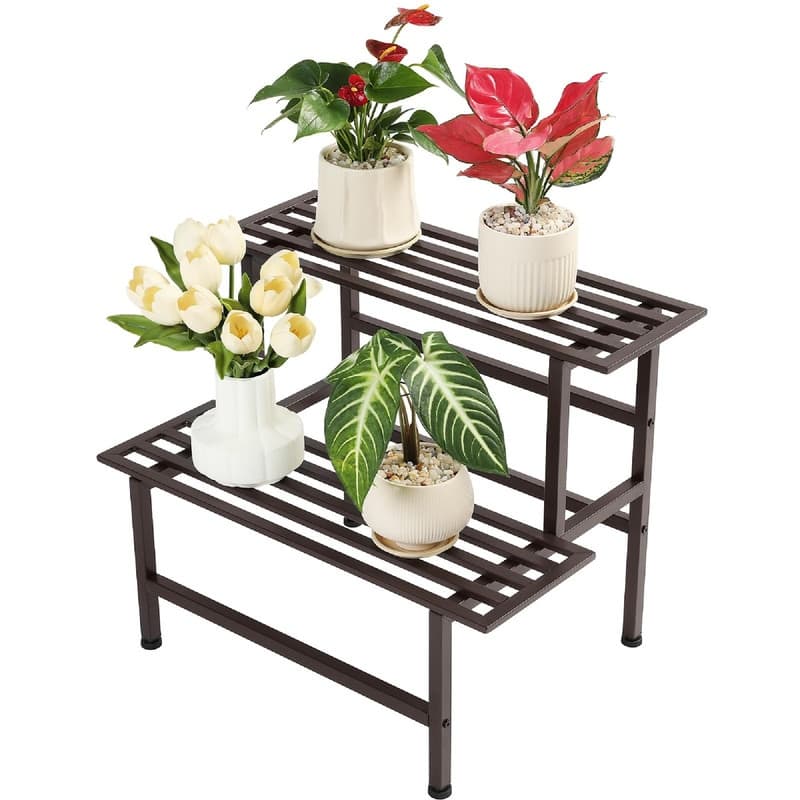 Metal Plant Stand Outdoor Plant Shelf Indoor - 26 x 17.75 x 20.25 inches - Coffee