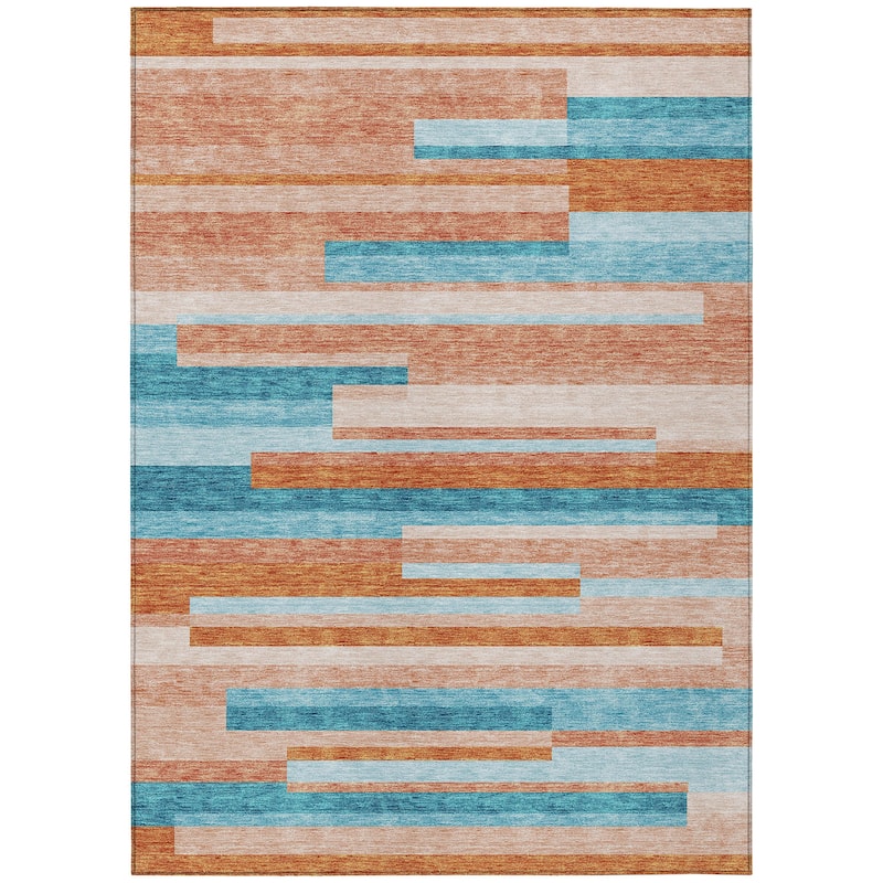 Machine Washable Indoor/ Outdoor Modern Stripes Chantille Rug