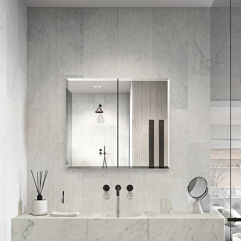 30" x 26" Rectangular Aluminum Medicine Cabinet with Mirror - 30" x 26" - 30" x 26" - Mirrored Finish - Silver