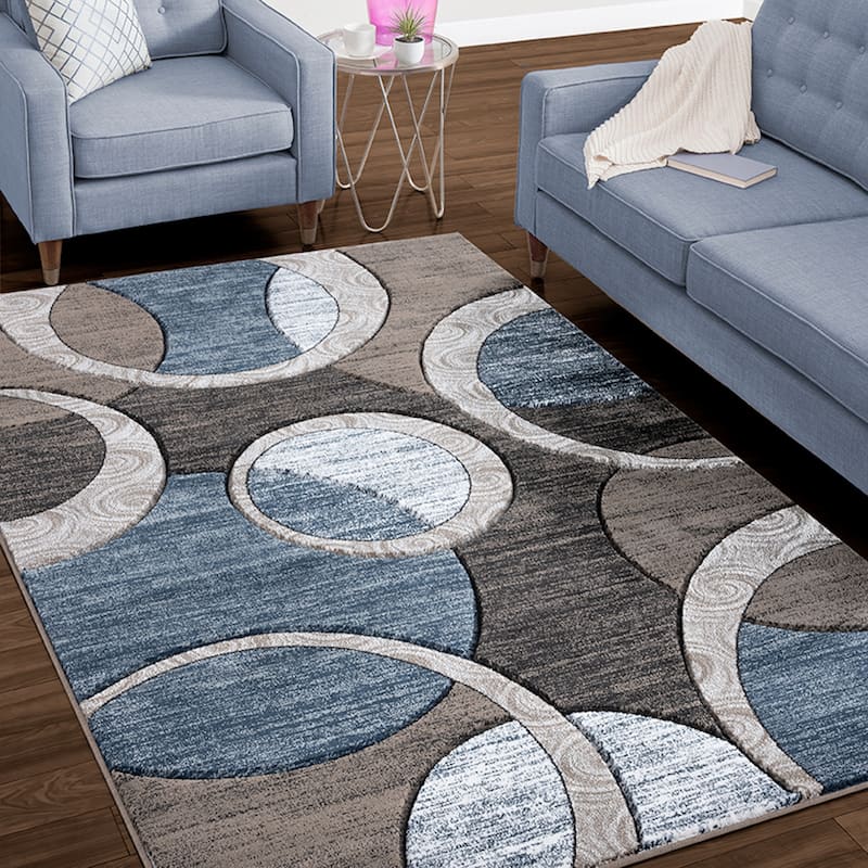 Orelsi Collection Abstract Geometric Circles Area Rug