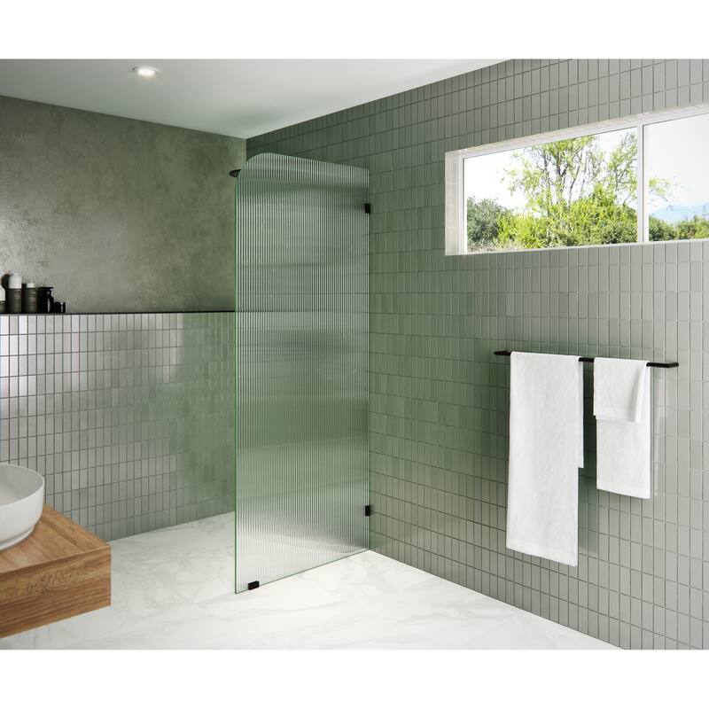 Glass Warehouse 32" x 78" Frameless Shower Door - Single Fixed Panel Fluted Frosted Radius