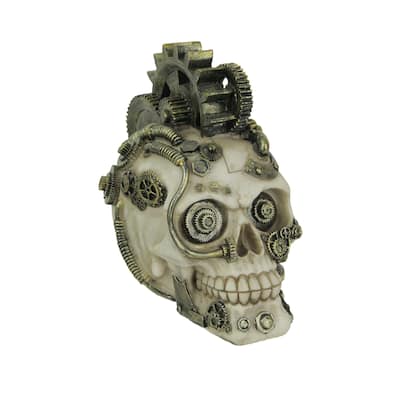 Steampunk Gear Head Skeleton Skull Figurine Punk Home Decor Sculpture - 6.75 X 4.5 X 6.25 inches