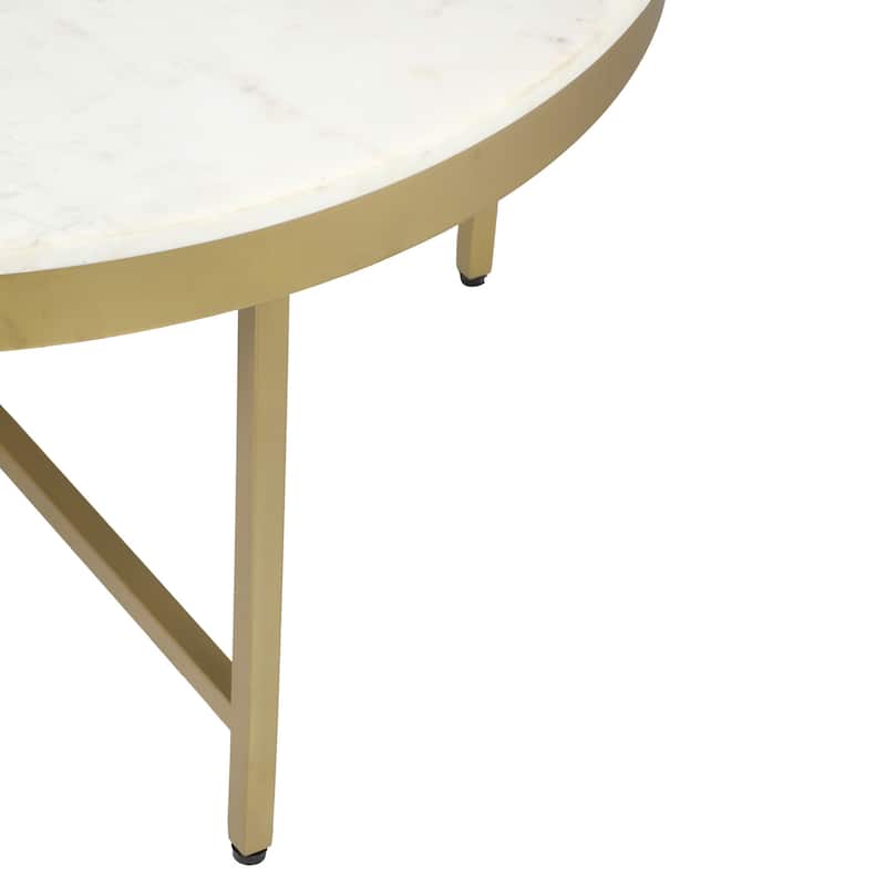 HomeRoots 36" White And Gold Genuine Marble And Steel Round Coffee Table - 36' X '18' X '36