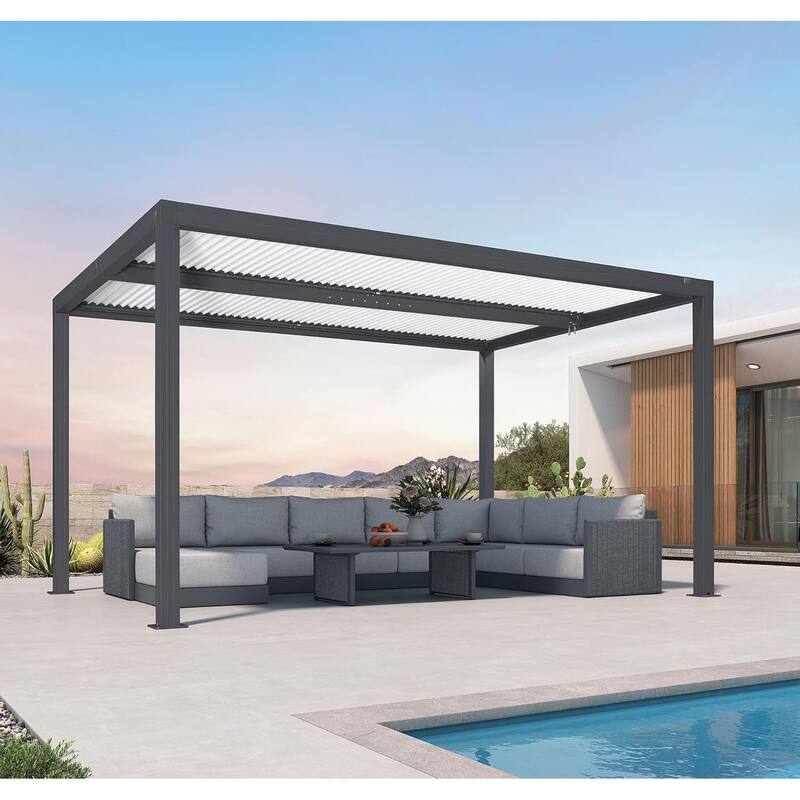 PURPLE LEAF Louvered Pergola Outdoor Aluminum Pergola with Adjustable Roof for Patio Hardtop Gazebo