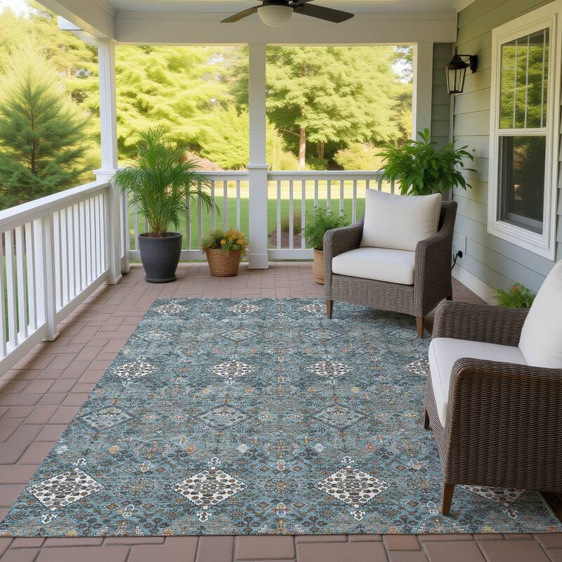 Machine Washable Indoor/ Outdoor Global Bidunga Chantille Rug - Teal - 3' x 5'