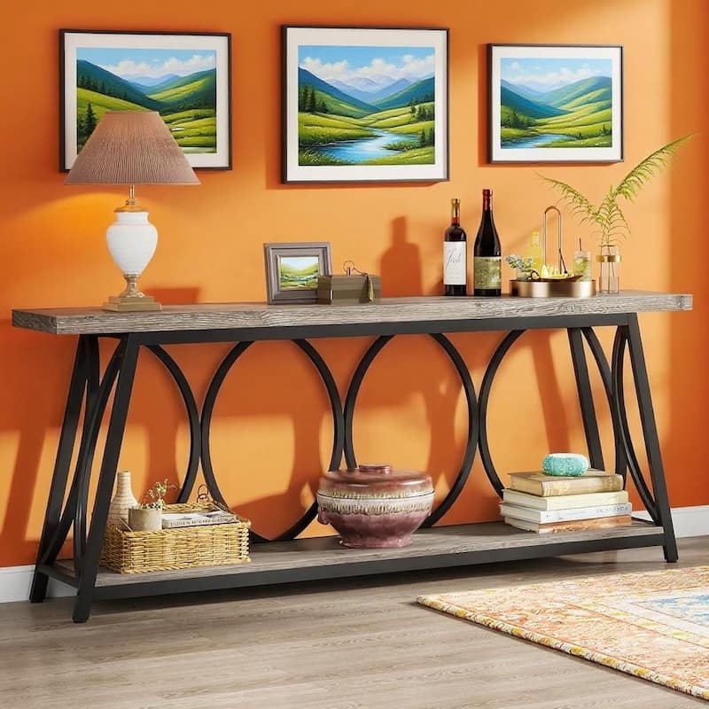 Particle Board Console Table Metal Frame with Shelf - 70.87” L x 11.81” W x 31.5” H