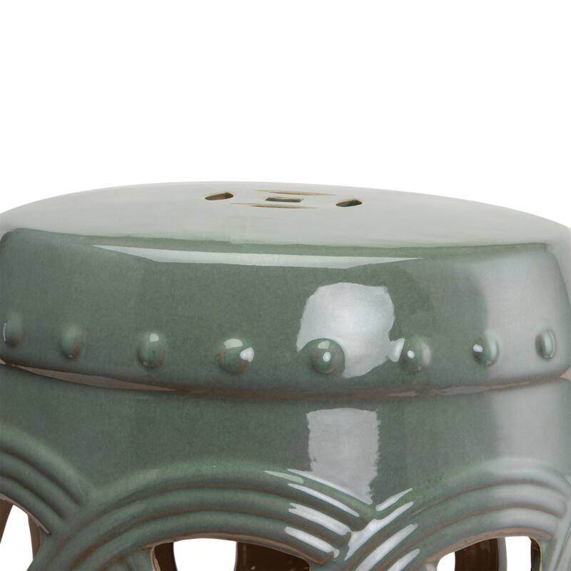 Outsunny 14" x 17" Ceramic Side Table Garden Stool with Knotted Ring Design & Glazed Strong Materials, Green