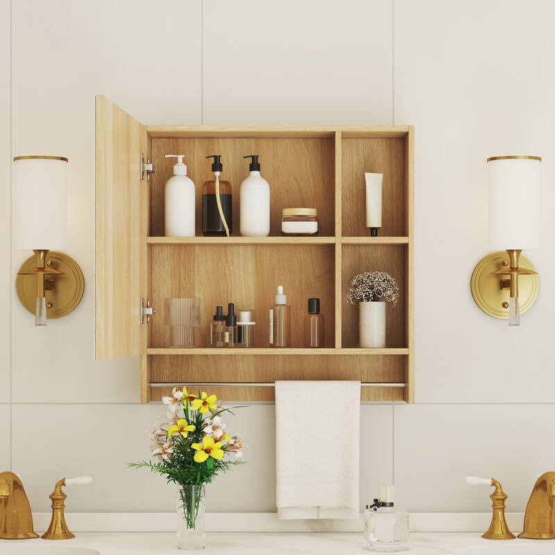 2-in-1 Mirror Cabinet Wall Medicine Cabinet Over The Toilet Storage Cabinet with High-Definition Mirror, Shelves and Towel Rack