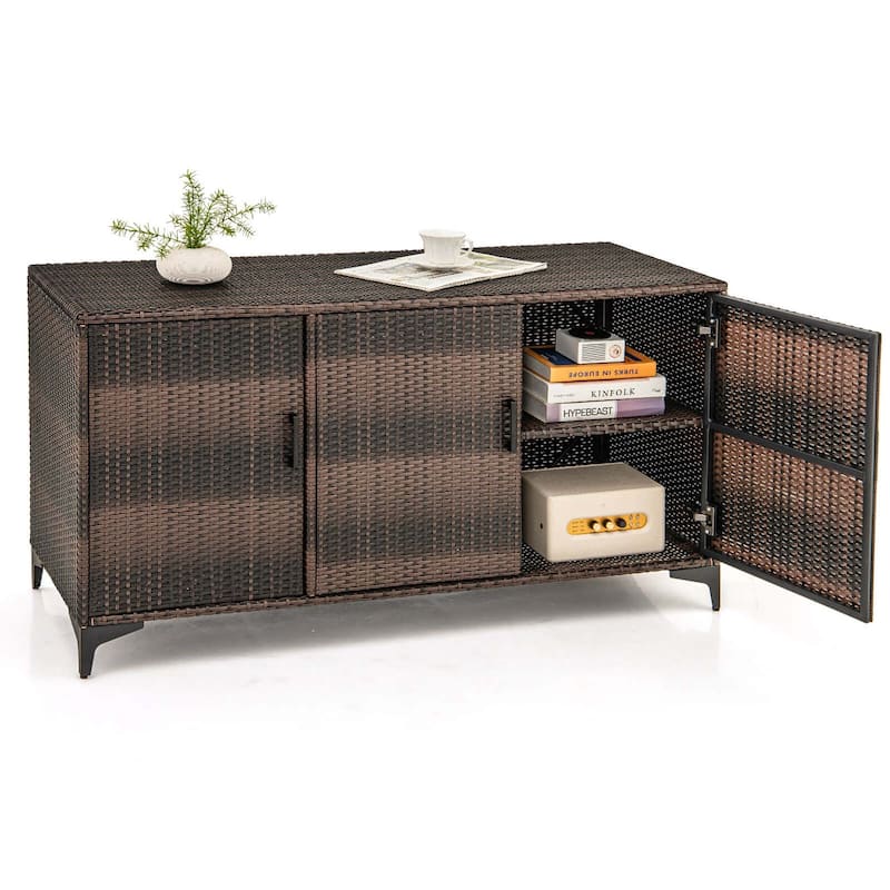 Costway 84 Gallon 3-Door Patio Wicker Storage Cabinet Deck Box with - See Details