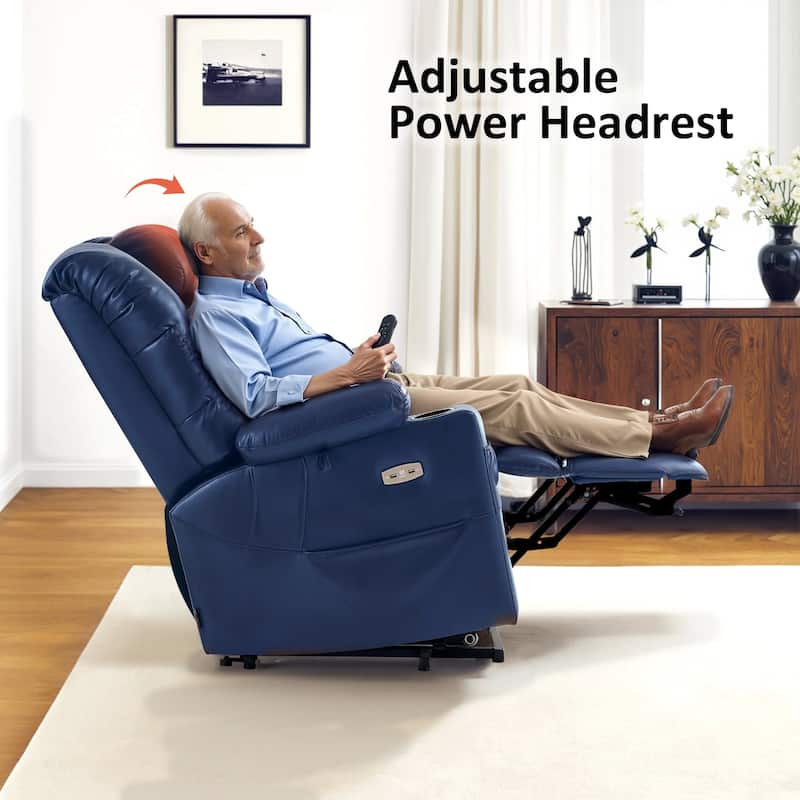 MCombo Large Dual Motor Power Lift Recliner Chair with Massage and Dual Heating for Elderly People, Faux Leather
